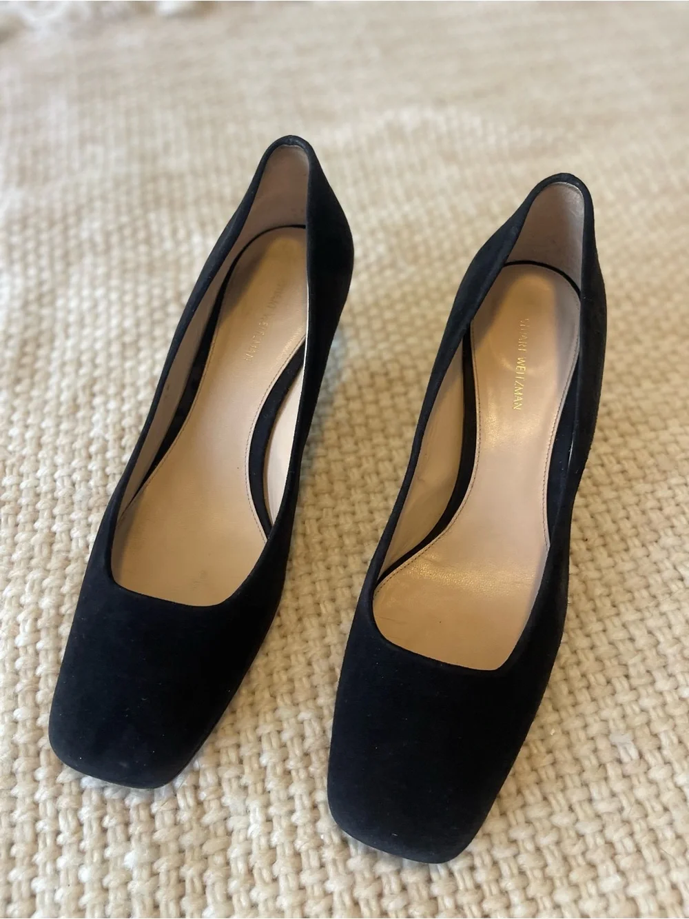 Stuart Weitzman Black Suede Mid-Heel Pumps — Made in Spain
